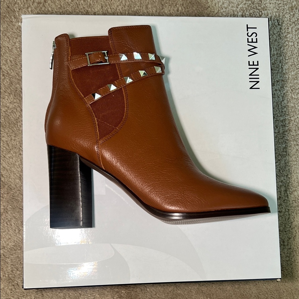 Nine West Donda Brown Ankle Boots with Silver Studs